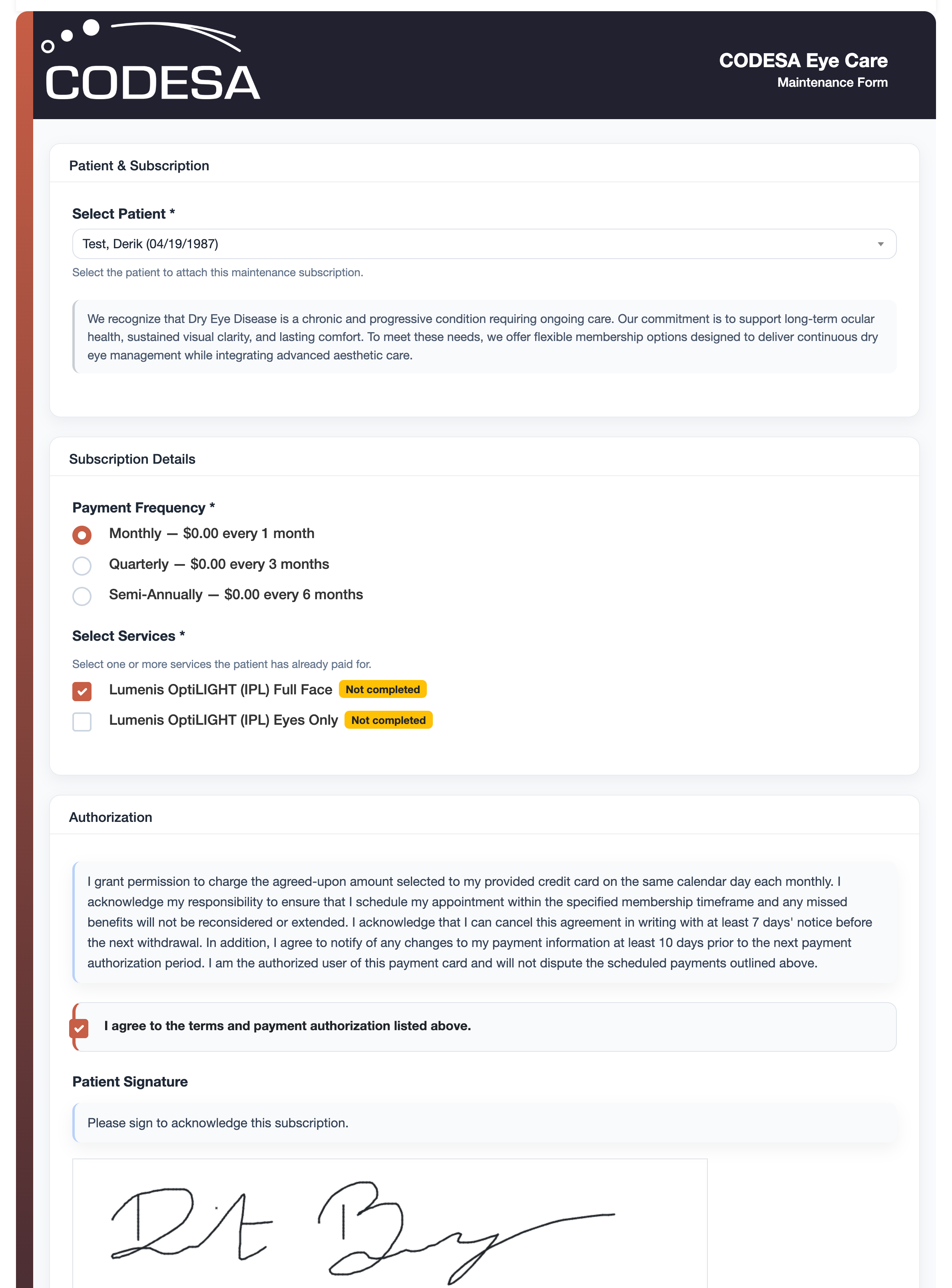 Maintenance form